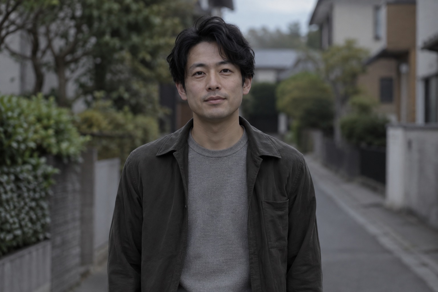静かな住宅街の歩道に立つ30代の成人一人。将来の生活設計を表す編集部イメージ